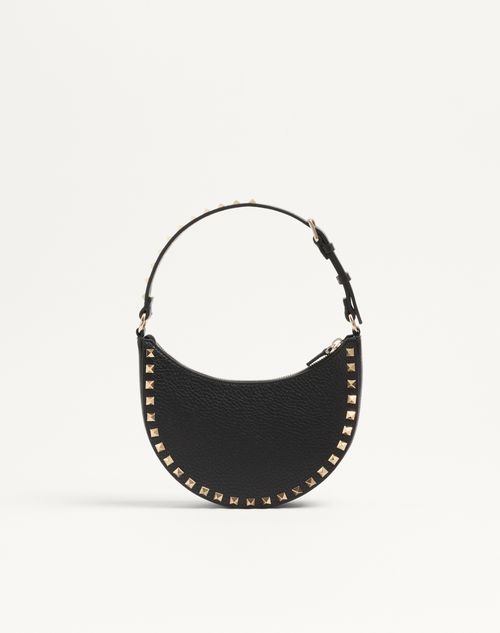Valentino Garavani - Mini Rockstud Hobo Bag In Grainy Calfskin - Black - Woman - Shoulder Bags